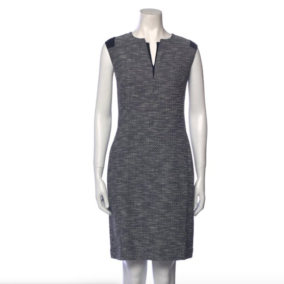 Lafayette 148 Navy Blue Sheath Dress Black White Textured Tweed Knit - Size 6 - Picture 1 of 14
